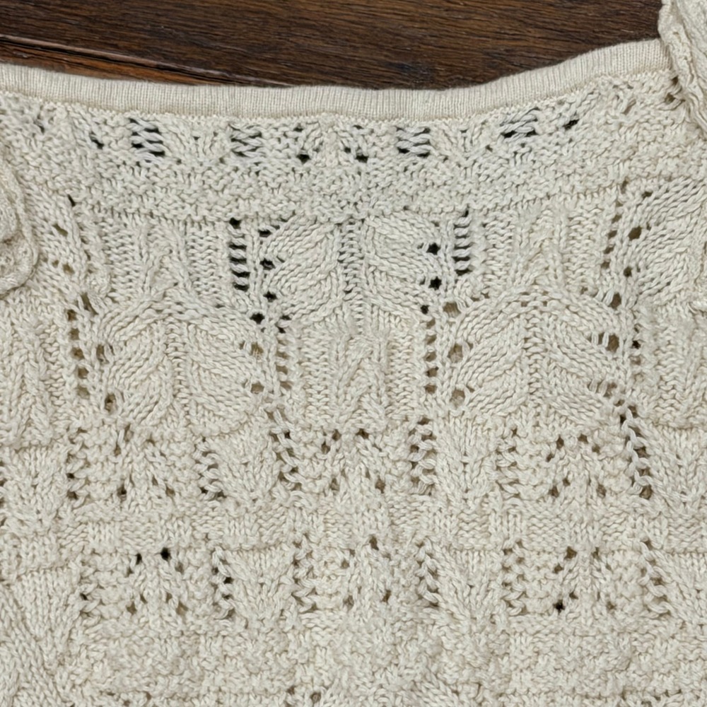 Anthropologie Ruffled Garden Crochet Knit Tank Cream Square Neck Pointelle XS - Picture 6 of 9